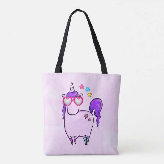 ハート型の眼鏡のかわいいユニコーン トートバッグ (裏面)