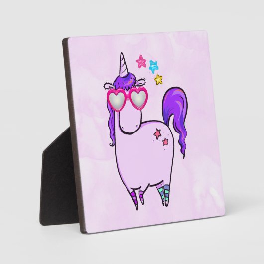 ハート型の眼鏡のかわいいユニコーン フォトプラーク (正面)