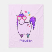ハート型の眼鏡のかわいいユニコーン フリースブランケット (正面)