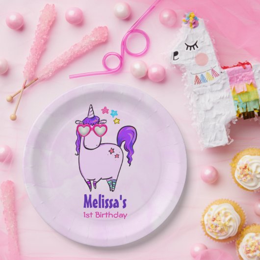 ハート型の眼鏡のかわいいユニコーン ペーパープレート (パーティー)