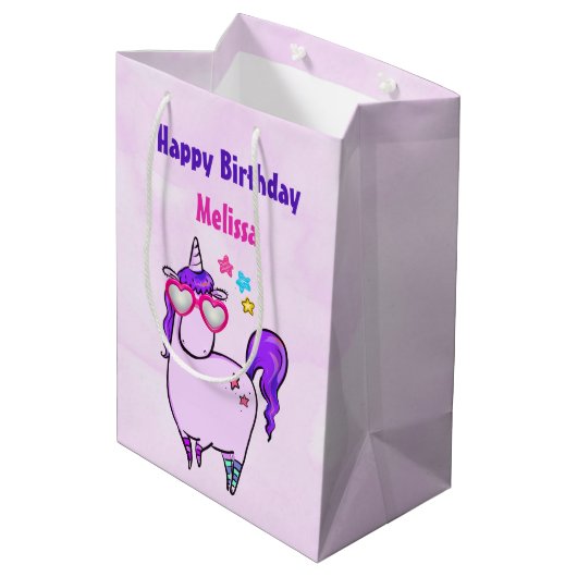 ハート型の眼鏡のかわいいユニコーン ミディアムペーパーバッグ (裏面アングル)