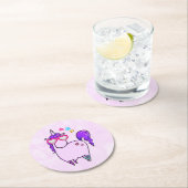 ハート型の眼鏡のかわいいユニコーン ラウンドペーパーコースター (インサイチュ)