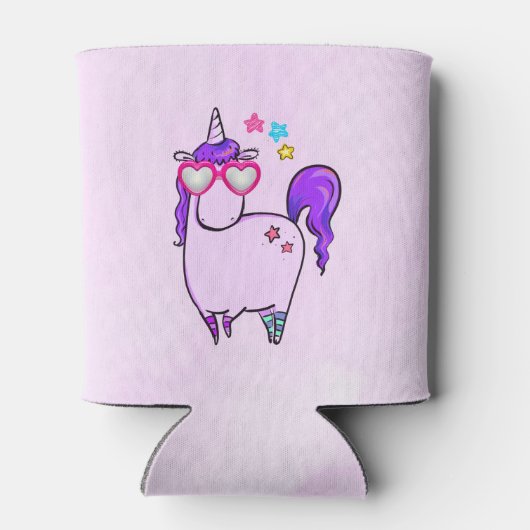 ハート型の眼鏡のかわいいユニコーン 缶クーラー (裏面)