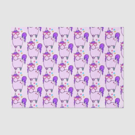 ハート型の眼鏡のかわいいユニコーン 薄葉紙 (正面)