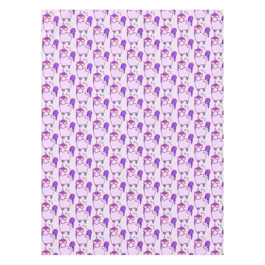 ハート型の眼鏡パターンのかわいいユニコーン テーブルクロス (正面)