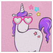 ハート型の眼鏡パターンのかわいいユニコーン ファブリック (クローズアップ)