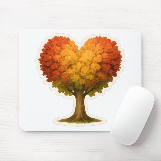 ハート型の秋の木 マウスパッド (マウス)