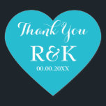 ハート型の結婚封筒用シールはシールを好む ハートシール<br><div class="desc">スタイリッシュハート型の結婚式の引き出物感謝していお前のシール。アクア/ターコイズブルーと白またはカスタム背景色。スクリプトエレガントタイポグラフィ。ロマンチックな封筒用シール/シーラーとして、またはシックなモノグラムの結婚式の引き出物ラベルとして使用す感謝しているゲスト。かわいい愛のシンボルの形スタイリッシュ文字。また、クラスリー婚約パーティ、記念日など他の大事な行事にファンシー便利である。</div>