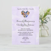 ハート型の羽根 ウェディング 招待状 (スタンド正面)