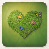 ハート型の芝花バタフライ スクエアペーパーコースター (正面)