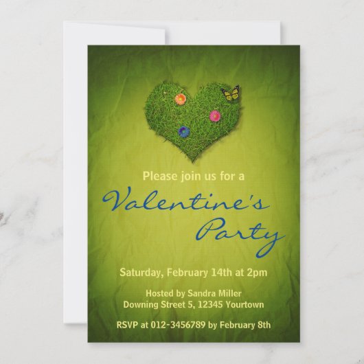 ハート型の芝花バタフライ 招待状 (正面)