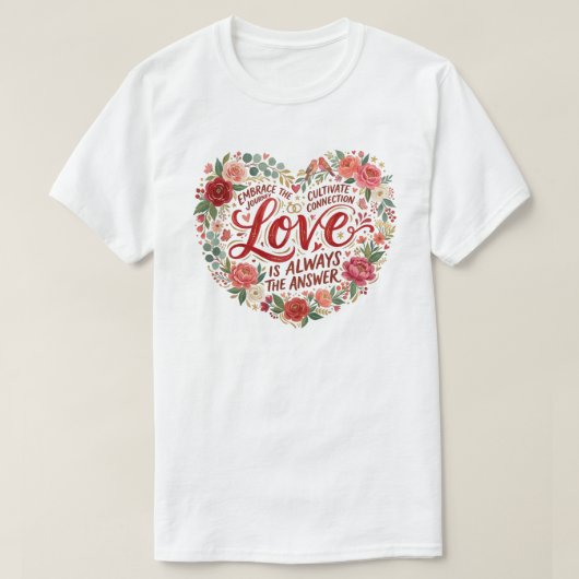 ハート型の花のタイポグラフィ Tシャツ (デザイン正面)