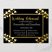 ハート型の花を黒い金箔のリハーサル 箔招待状ポストカード (正面)