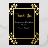 ハート型の花オンブラックサンキューカード 箔招待状 (正面)