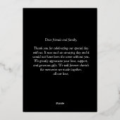 ハート型の花オンブラックサンキューカード 箔招待状 (裏面)