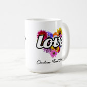 ハート型の花束と恋愛が咲き誇る コーヒーマグカップ (正面右)