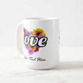 ハート型の花束と恋愛が咲き誇る コーヒーマグカップ (正面左)