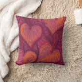 ハート型の花，フローラハート，ピンク，赤&オレンジ クッション (ブランケット)