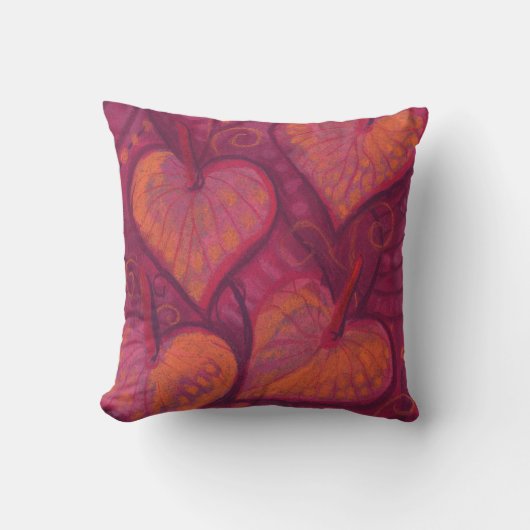 ハート型の花，フローラハート，ピンク，赤&オレンジ クッション (正面)