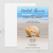 ハート型の貝殻とビーチの砂　結婚前祝賀会 招待状 (正面/裏面)