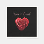 ハート型の赤いバラあなたは愛された –  スタンダードカクテルナプキン (正面)