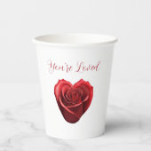 ハート型の赤いバラあなたは愛された –  紙コップ (正面)