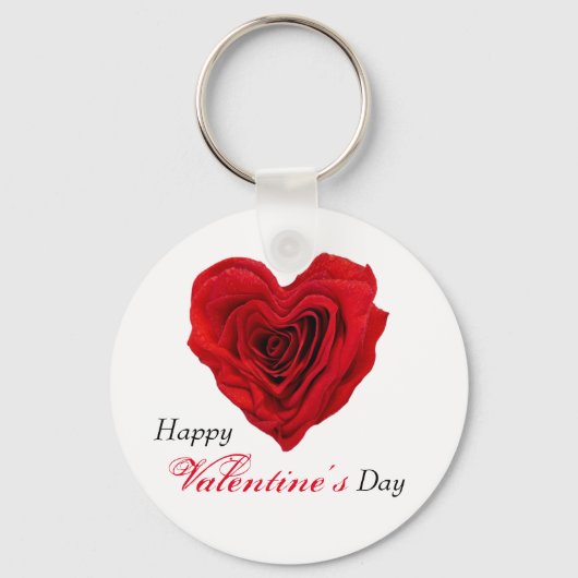 ハート型の赤いバラのバレンタインデー キーホルダー (正面)