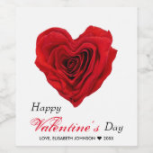 ハート型の赤いバラのバレンタインデー ワインラベル (シングルラベル)