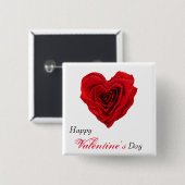 ハート型の赤いバラのバレンタインデー 缶バッジ (正面&裏面)