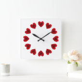 ハート型の赤いバラ スクエア壁時計 (ホーム)