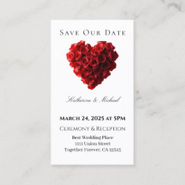 ハート型の赤いバラ - Save the Date - 名刺