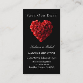 ハート型の赤いバラ - Save the Date - 名刺