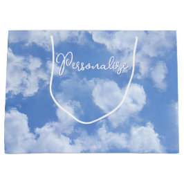 ハート型の雲が特徴的な青空 ネーム ブランド名を入れて ラージペーパーバッグ