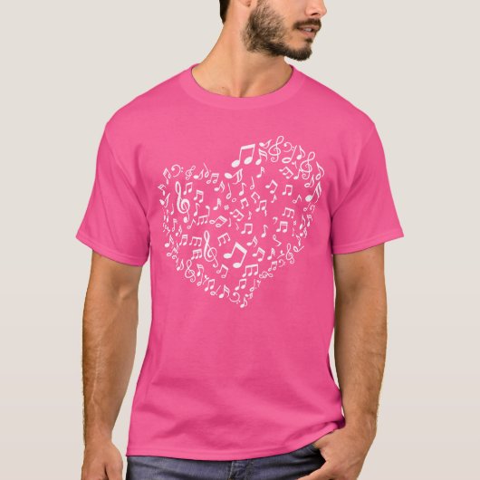 ハート型の音符 面白い音楽好きのためのレトロデザイン Tシャツ (正面)