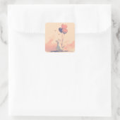 ハート型の風船がついたアニメ黒猫 スクエアシール (バッグ)