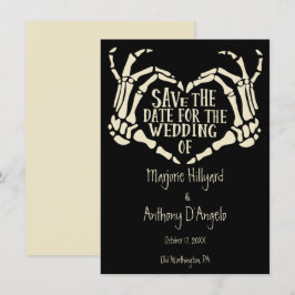 ハート型の骸骨の手がデザインされた結婚式の招待状（Save the Date）STD 招待状