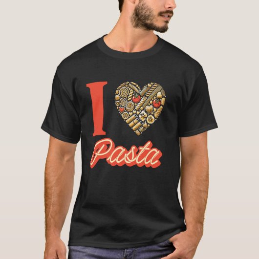 ハート型の麺が好きなパスタ愛好家 Tシャツ (正面)