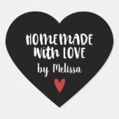 ハート型の黒い背景に「愛を込めて手作り」ステッカーをカスタマイズ ハートシール (正面)