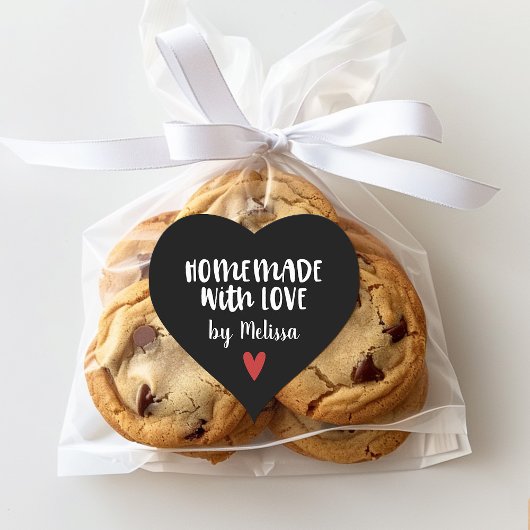 ハート型の黒い背景に「愛を込めて手作り」ステッカーをカスタマイズ ハートシール