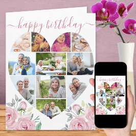 ハート型の11枚の写真コラージュ ピンクの芍薬の誕生日 カード