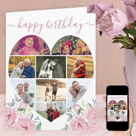 ハート型の9枚の写真コラージュ ピンクの芍薬の誕生日 カード