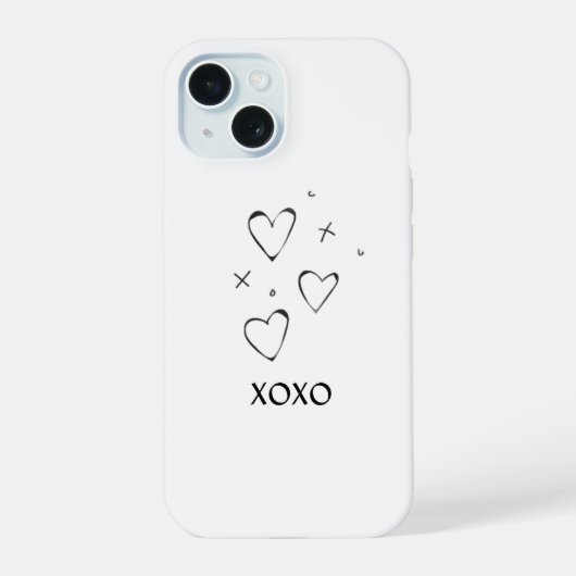 ハート型のXOXOデザインのスマホケース iPhone 15ケース (裏面)