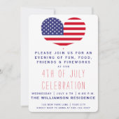 ハート型アメリカ国旗 | 7月4日 招待状 (正面)