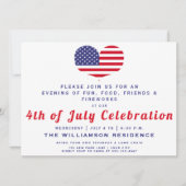 ハート型アメリカ国旗 | 7月4日 招待状 (正面)