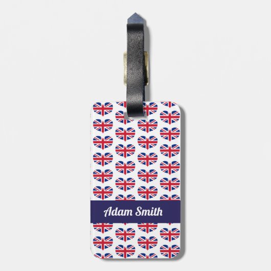 ハート型イギリス国旗/ユニオンジャックパーソナライズされた ラゲッジタグ (裏面縦)