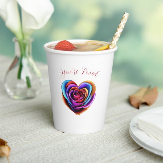 ハート型カラフルバラ-あなたは愛された –  紙コップ (インサイチュ)