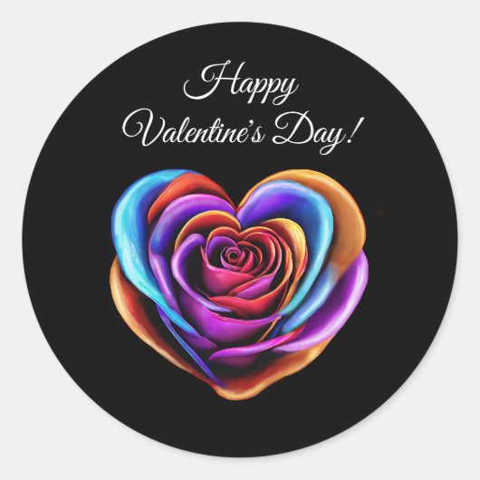 ハート型カラフルバラ – バレンタインの日 –  ラウンドシール (正面)