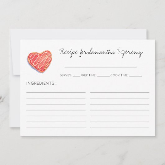 ハート型クッキーブライダルシャワーレシピカード 招待状 (正面)