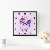 ハート型グラスのかわいい一角獣 スクエア壁時計 (ホーム)