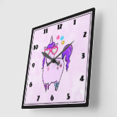 ハート型グラスのかわいい一角獣 スクエア壁時計 (傾斜)